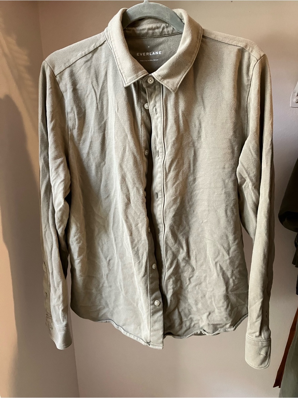 Everlane Men's Long Sleeve Button-Up Shirt in Light Olive